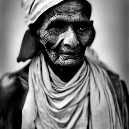 Image similar to black and white photo, portrait of 100 year old Indian holy saint by richard avedon, realistic, Leica, medium format, cinematic lighting, wet plate photography, parallax, high resolution,