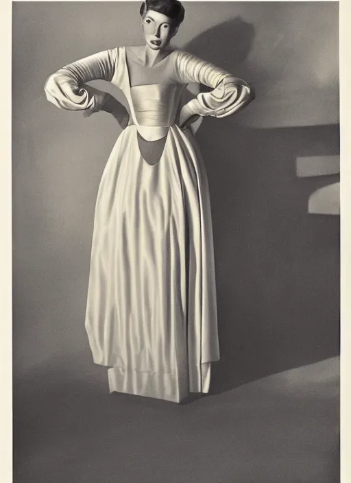 Prompt: portrait of young woman in scifi dress, art by horst p. horst