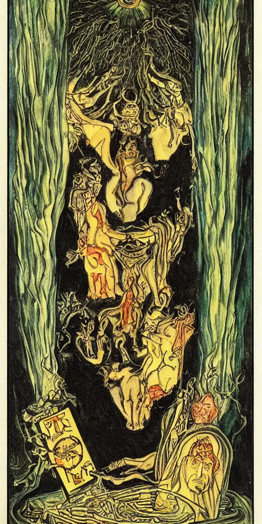 Prompt: the world tarot card by austin osman spare