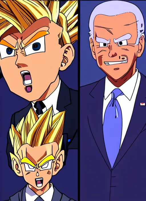 Prompt: : obama trump and biden as anime cartoon character design dragonball z