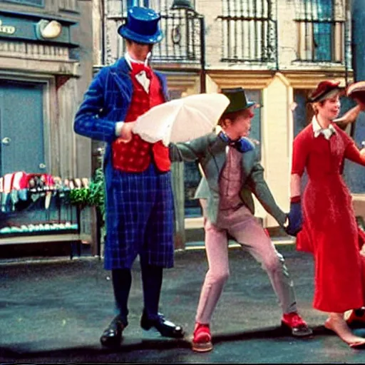 Image similar to a still of from the movie mary poppins crossover with the game streets of rage 2