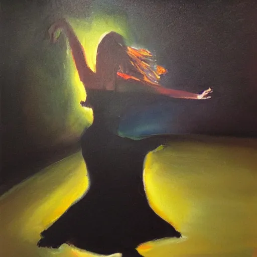 Prompt: “a girl dancing in the dark oil panting”