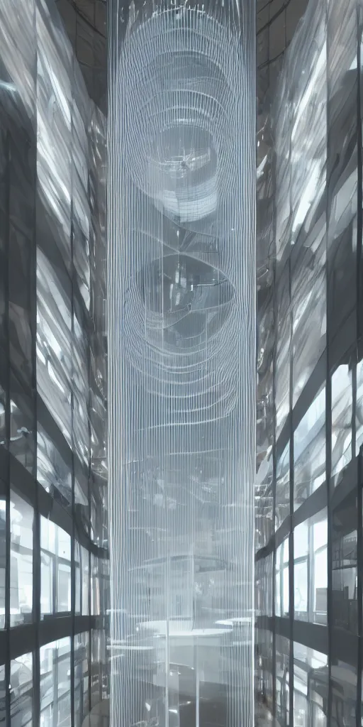 Image similar to a beautiful futuristic vertical lobby, volumetric light, smooth, smooth curvilinear design, 8K