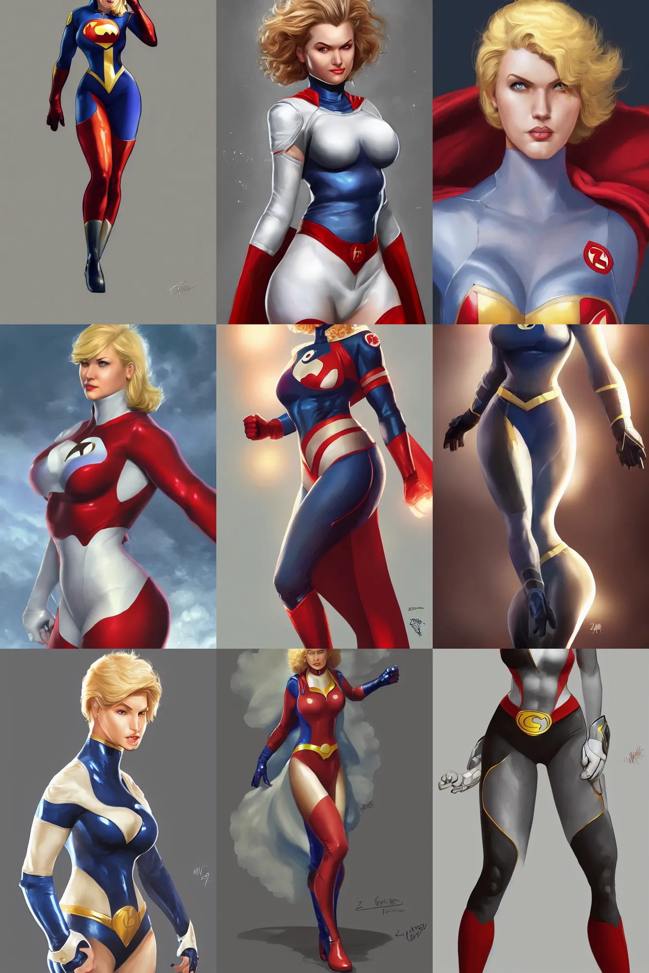Prompt: full length portrait of power girl from dc by z. w. gu, highly detailed, portrait, scifi, digital painting, artstation, concept art, smooth, sharp focc