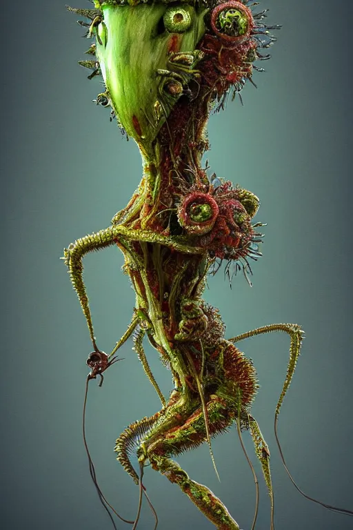 Image similar to portrait of a mutant carnivorous plant robot, intricate, Drosera capensis, dystopian, eyelashes as snap traps of Dionaea muscipula, extremely detailed, digital painting, sculpted in zbrush, artstation, concept art, smooth, sharp focus, illustration, chiaroscuro lighting, golden ratio, rule of thirds, fibonacci, incredible art by Stanley Artgerm Lau and Greg Rutkowski, composition by mike mignola and Simon Stalenhag,