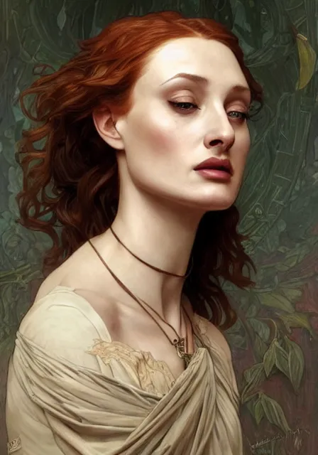 Image similar to sansa angeline jolie gessica chastain old mummy, intricate, elegant, highly detailed, digital painting, artstation, concept art, smooth, sharp focus, illustration, art by artgerm and greg rutkowski and alphonse mucha and william - adolphe bouguereau