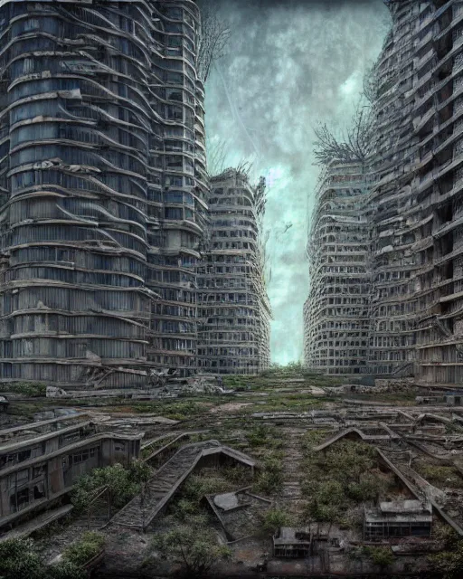 Image similar to a beautiful very detailed rendering of city architecture empire urbex abandoned unfinished building nature building industrial architecture by alvar aalto, fisheye desert matte painting nature lake postcyberpunk otherworldly liberty city biopunk laser, archdaily, wallpaper, highly detailed, trending on artstation.