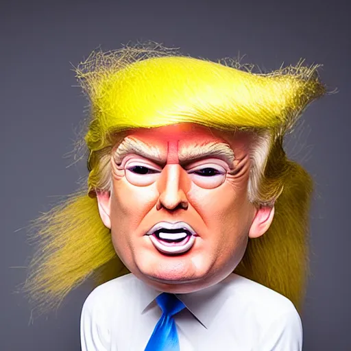 Prompt: Donald Trump as a troll doll, studio photo,