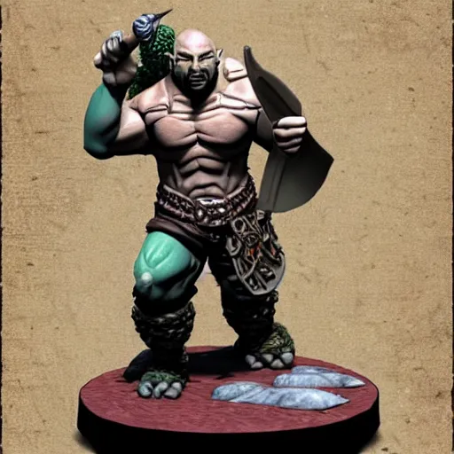 Image similar to a dungeons and dragons miniature of dave bautista as half - orc bard