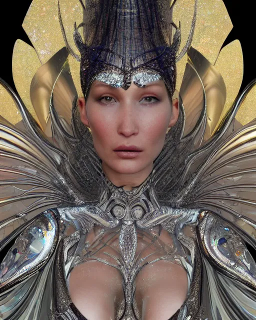 Image similar to a highly detailed metahuman 4 k close up render of an alien goddess bella hadid as goddess in iris van herpen dress schiaparelli in diamonds crystals swarovski and jewelry iridescent in style of alphonse mucha gustav klimt trending on artstation made in unreal engine 4