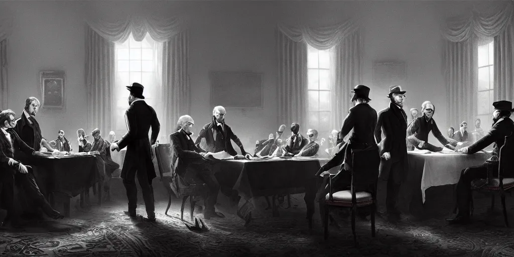 Image similar to five score years ago, a great american, in whose symbolic shadow we stand today, signed the emancipation proclamation. ultrafine colored illustration, hyperrealistic, cinematic atmosphere, intricate linework, sharp focus, octopath traveler, final fantasy, unreal engine highly rendered, global illumination, radiant light, intricate environment