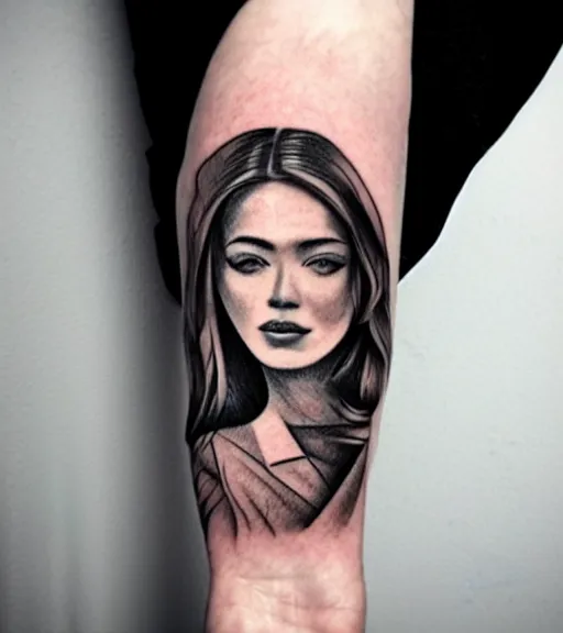 Image similar to amazing blend effect of beautiful mountain scenery with a beautiful woman face, tattoo design sketch, hyper - realistic, in the style of matteo pasqualin, amazing detail, black and white