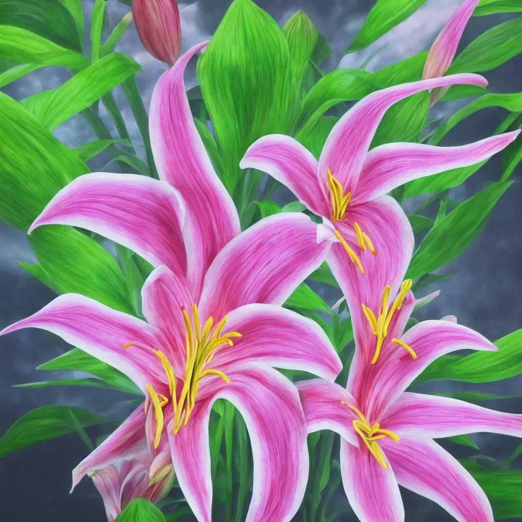 Image similar to high detail 3 d painting of a lily, 8 k, photorealistic, ultra realistic, hyperrealistic