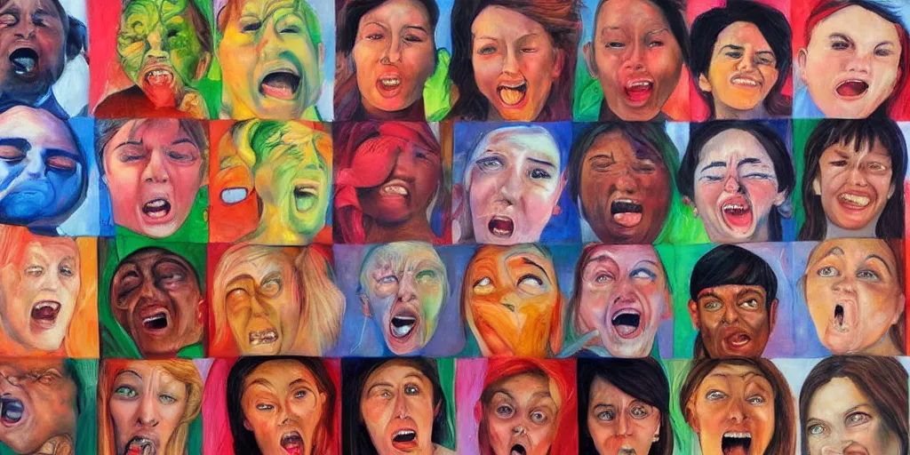 Prompt: hyper realistic painting of all the emotions a person can have