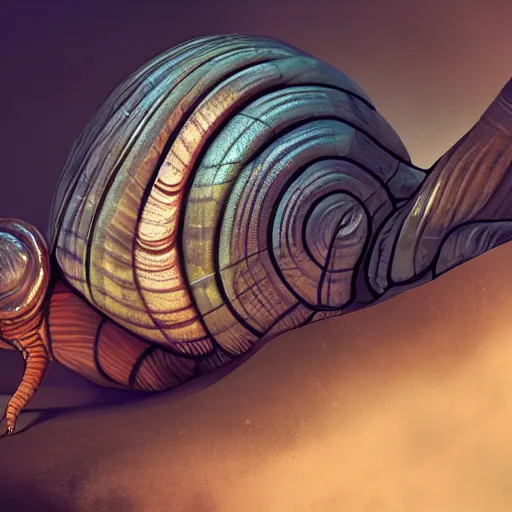 Prompt: huge snail by rik oosternbroek, concept art, masterpiece, digital art, ultra detailed, sharp focus, cinematic lighting, 8 k hd resolution