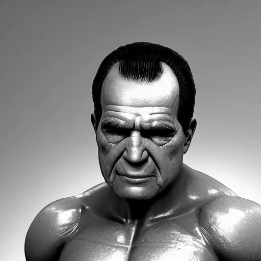 Image similar to richard nixon as an amazon warrior, muscles, muscles, 4 k, octane render, volumetric lighting, unreal engine, raytacing