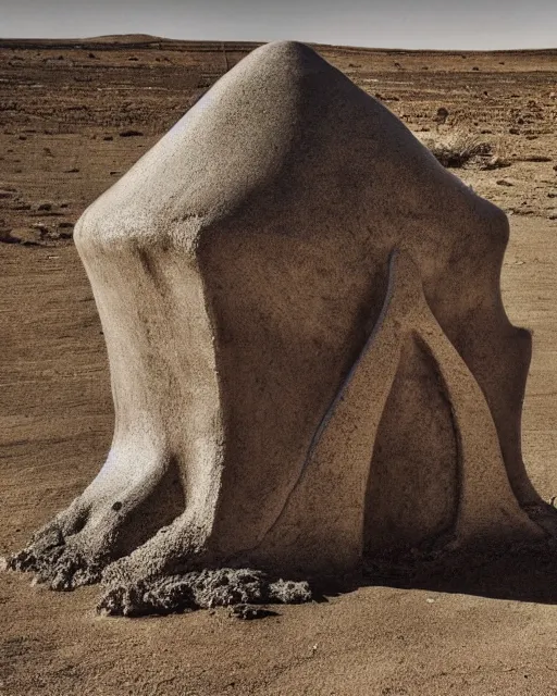 Image similar to surrealist pagan monument in the desert, strange surrealism, clean