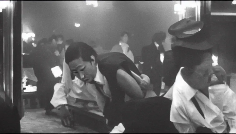 Image similar to smoky illegal yakuza casino in the Meiji era Hokkaido, 150mm lens by Akira Kurosawa, 1980 cinematography