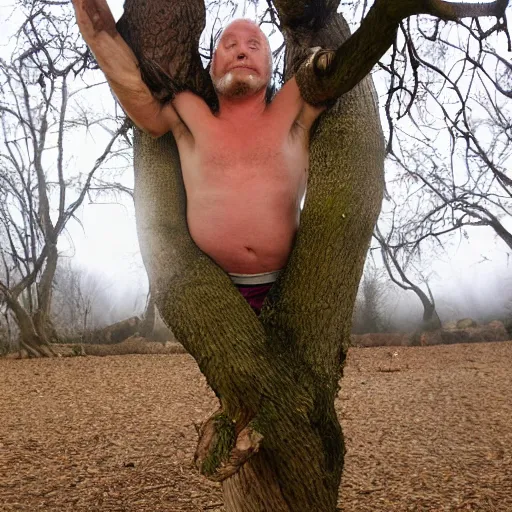 Prompt: Man with tree limbs on his body and full of puss