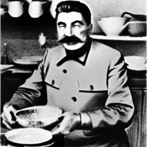 Image similar to Beautiful Food photography of Joseph Stalin Joseph Stalin in the kitchen making Gulash