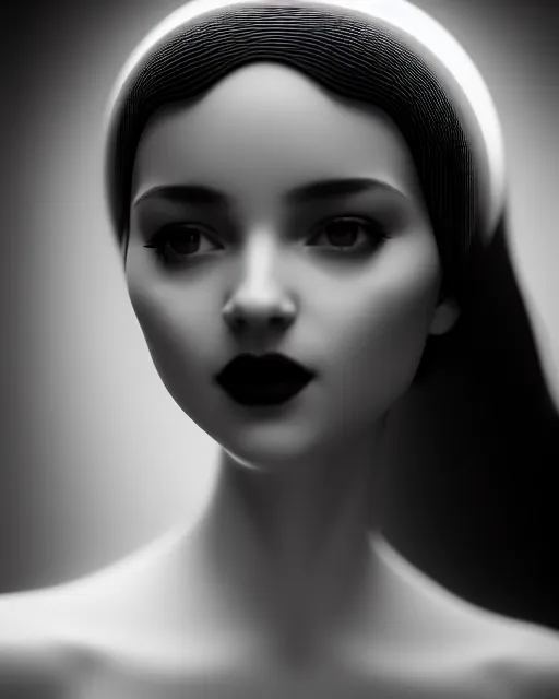 Image similar to black and white dreamy young beautiful female artificial intelligence, cinematic, rim light, photo - realistic, elegant, high detail, 8 k, masterpiece, photo taken in 1 9 3 0
