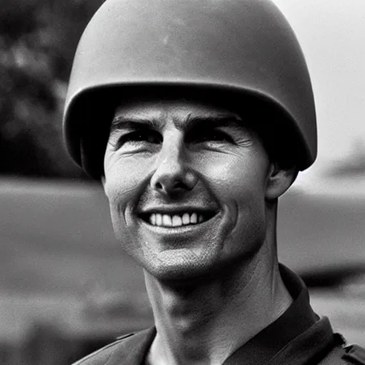 Image similar to Tom Cruise as a soldier in Vietnam, award winning historical photograph