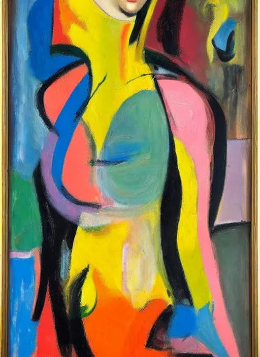 Image similar to expressive abstractionism, many hard strokes of oil on canvas, portrait of a girl, painting by willem de kooning,