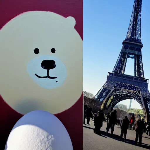 Image similar to A polar bear painting easter eggs in front of the Eiffel Tower