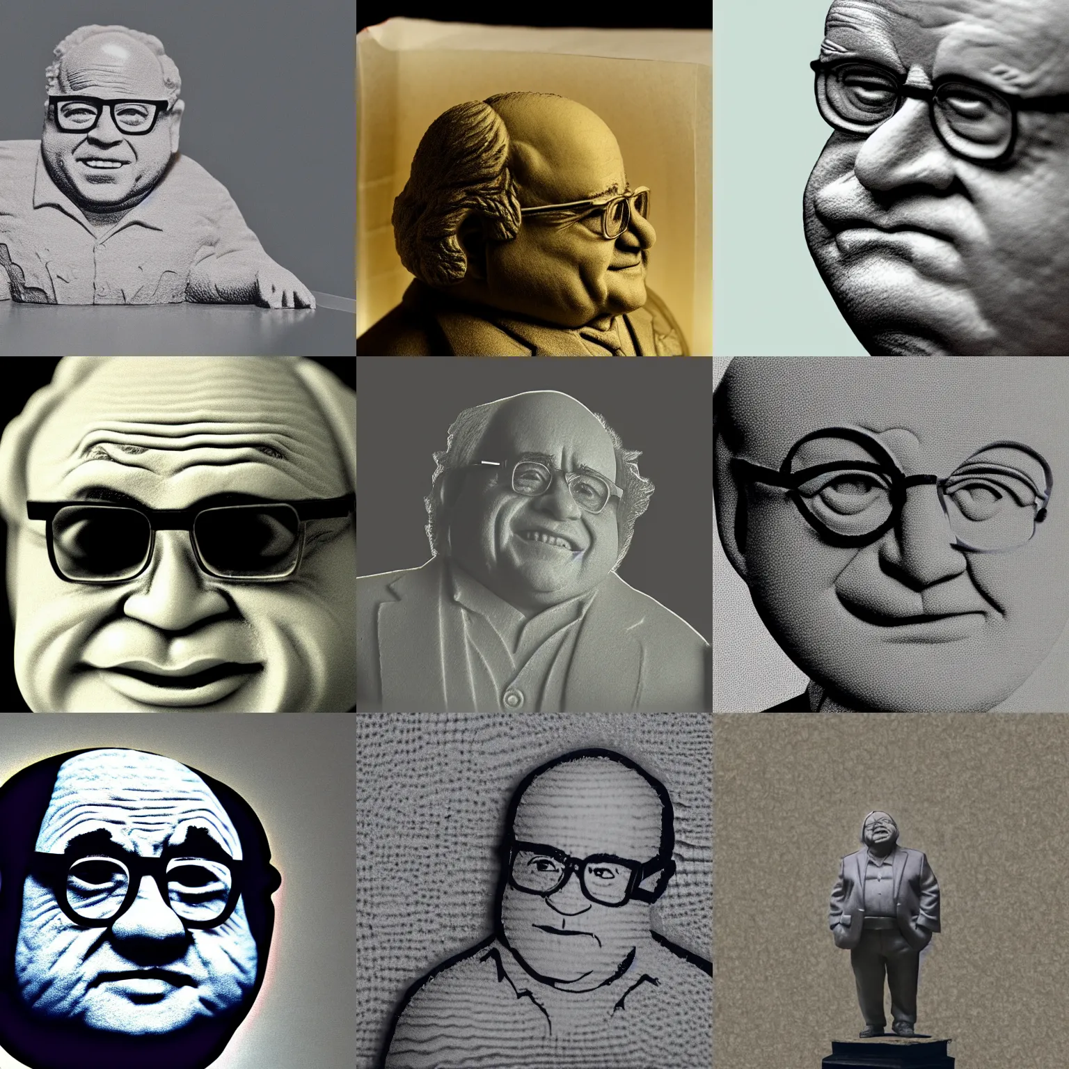 Prompt: tiny statue of danny devito seen through an electron microscope, 4 k, hyper realistic, high resolution, beautiful, rice paper texture