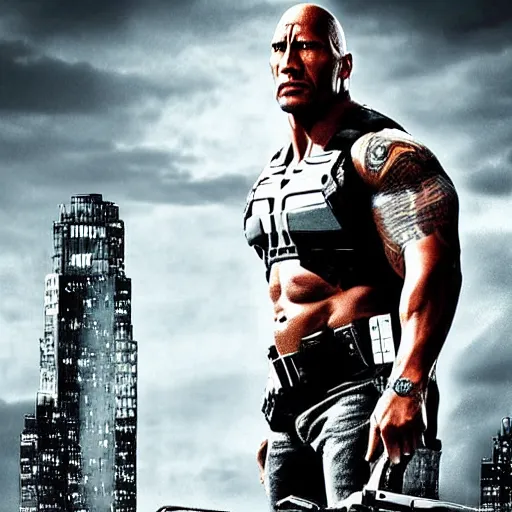 Image similar to Dwayne Johnson as the punisher digital art 4k detailed super realistic