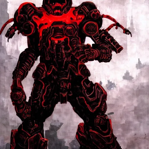 Image similar to doom slayer, painted by tsutomu nihei, painted by stanley lau