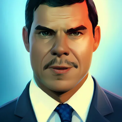 Image similar to Portrait of Pedro Sanchez, spanish prime minister, mattepainting concept Blizzard pixar maya engine on stylized background splash comics global illumination lighting artstation lois van baarle, ilya kuvshinov, rossdraws