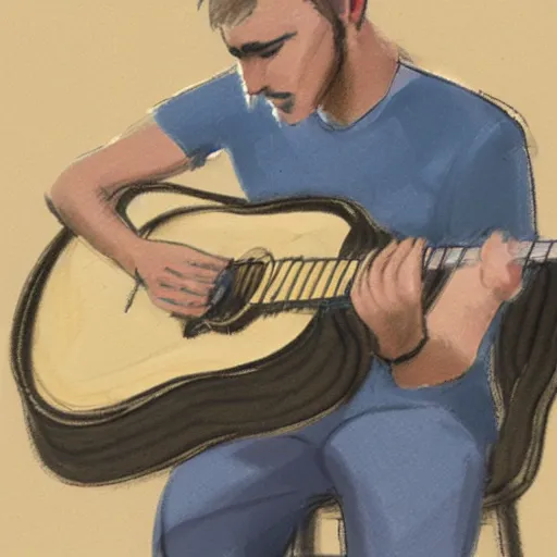 Image similar to concept art of a black mouth cur playing guitar