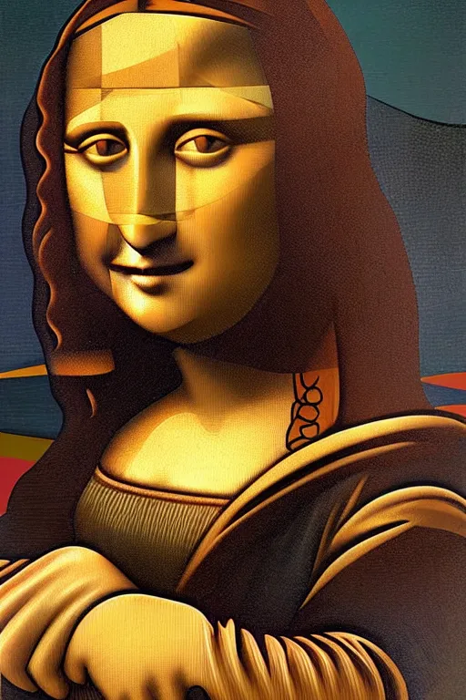 Image similar to cubist mona lisa cutout digital illustration cartoon colorful beeple