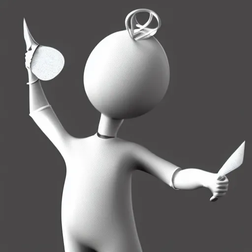Prompt: a close up of a cartoon character holding a pair of scissors, a raytraced image by cedric seaut ( keos masons ), cgsociety contest winner, generative art, rendered in cinema 4 d, rendered in maya, polycount
