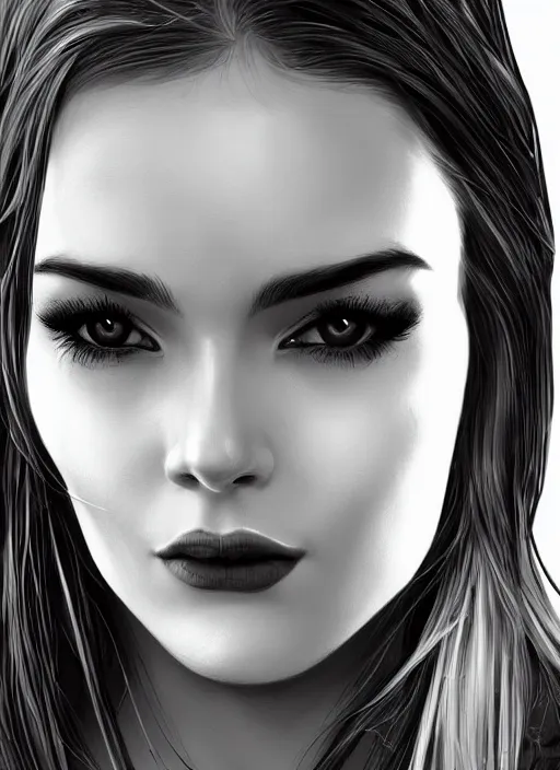 Prompt: up close portrait of a beautiful woman in black and white, art by diego fazio and diegoKoi, concept art, sharp focus, artgerm, 8k highly detailed