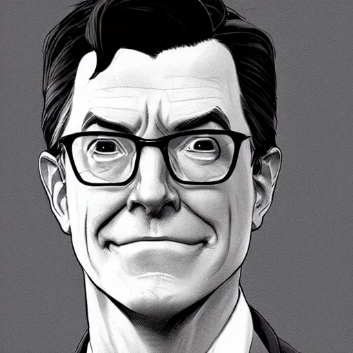 Prompt: portrait of Stephen Colbert. 3 point lighting. character design by charlie bowater, ross tran, and makoto shinkai, detailed, inked, western comic book art