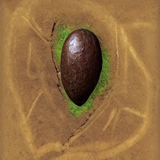 Image similar to realistic photo of a cave painting petroglyph of an avocado inside a heart, parietal art style, inside a cavern, cave painting, sepia colors