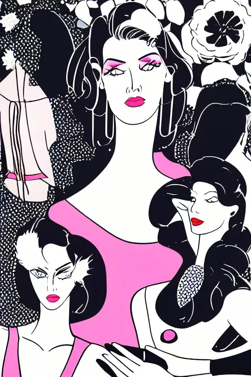 Prompt: digital fashion illustration in 1980 by Patrick Nagel artist