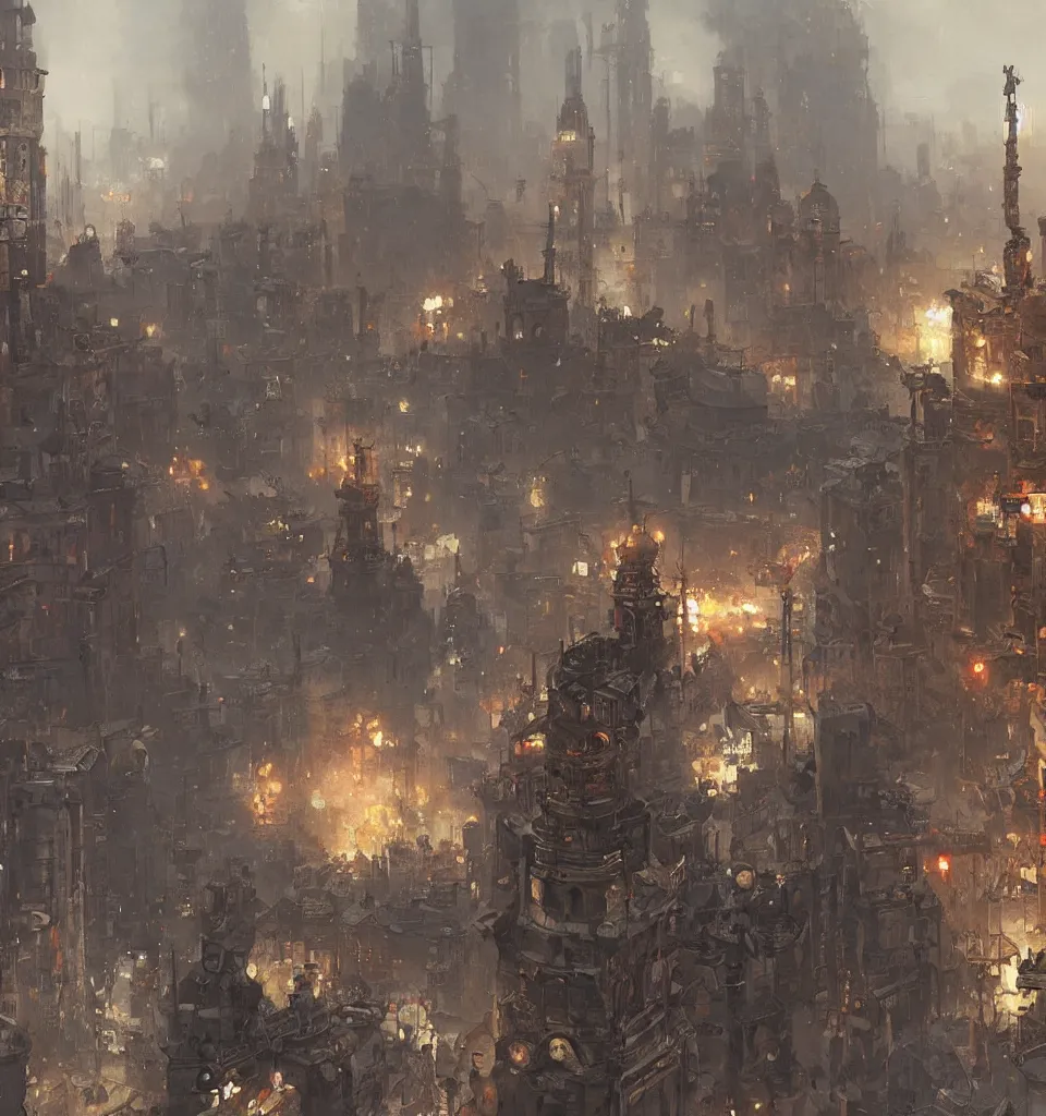 Image similar to russian revolution dieselpunk 1 9 1 0 cityscape, painting by greg rutkowski, craig mullins, levitan, rozalski