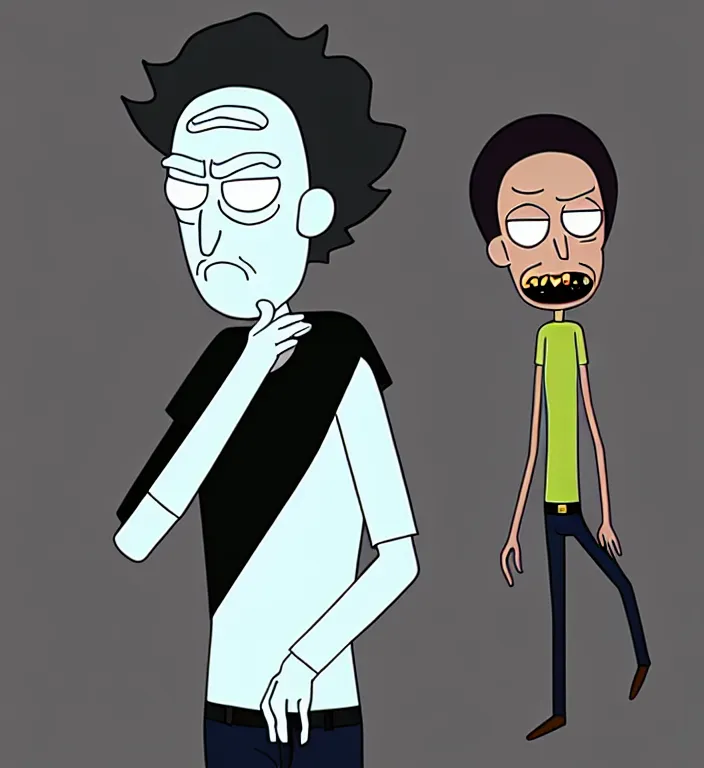 Image similar to white man with black fabric mask, short dark hair, true anatomy!, digital painting, style of rick and morty!!!