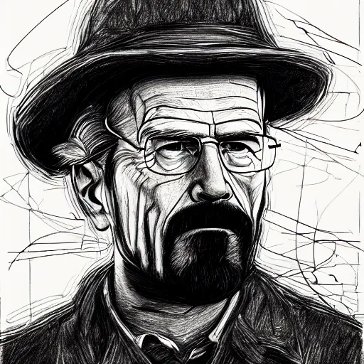 Image similar to a realistic yet scraggly portrait sketch of the side profile of a stern and sophisticated walter white, trending on artstation, intricate details, in the style of frank auerbach, in the style of sergio aragones, in the style of martin ansin, in the style of david aja, in the style of mattias adolfsson