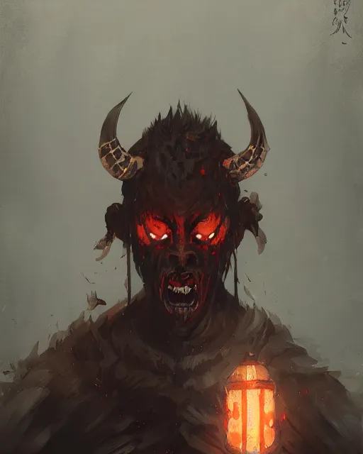 Prompt: a painting of a japanese demon by greg rutkowski, dark fantasy art, high detail, trending on artstation