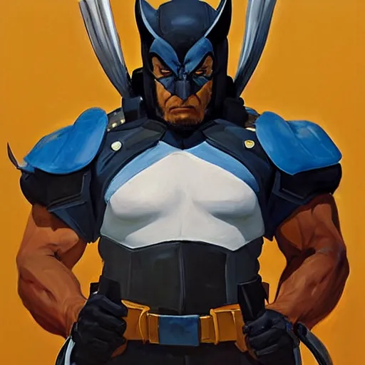 Image similar to Greg Manchess portrait painting of Wolverine as Overwatch character, medium shot, asymmetrical, profile picture, Organic Painting, sunny day, Matte Painting, bold shapes, hard edges, street art, trending on artstation, by Huang Guangjian and Gil Elvgren and Sachin Teng