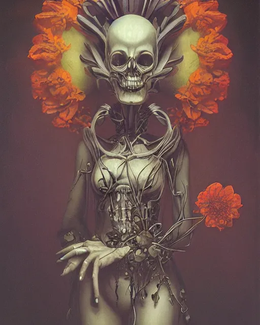 Prompt: android holding a flower, deathpunk, nekro borja, rembrandt, gerald brom, james jean, darren bartley, moebius