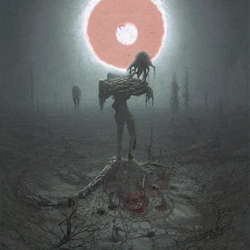 Image similar to end of the world, grunge, horror, loony toons style, illustrated by zdzisław Beksiński and greg rutkowski.