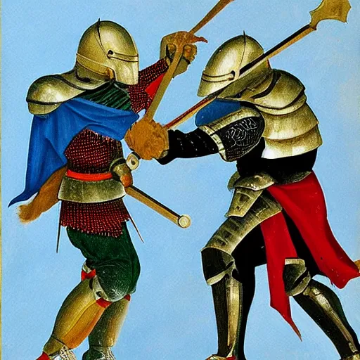Prompt: two medieval knight fighting by chang dai-chien painting style
