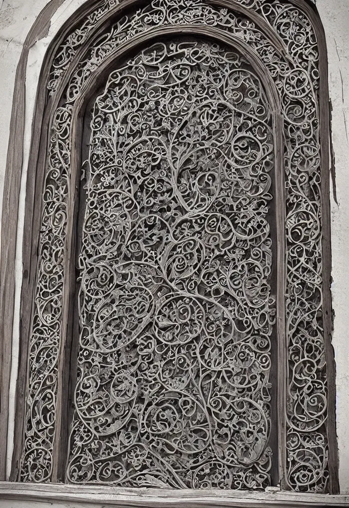 Prompt: photo of a beautiful window, intricate details, art nouveau, iron frame, skyrim