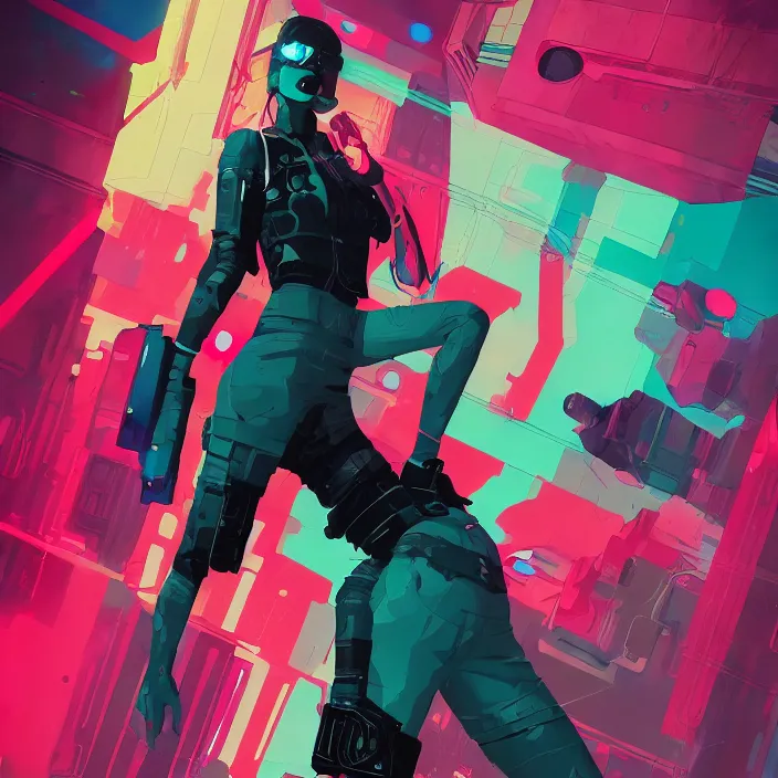 Image similar to a colorful comic noir illustration painting of a cyberpunk girl by sachin teng and sam yang!! and artgerm!! and pascal blanche. in style of digital art, symmetry, sci fi, hyper detailed. octane render. trending on artstation