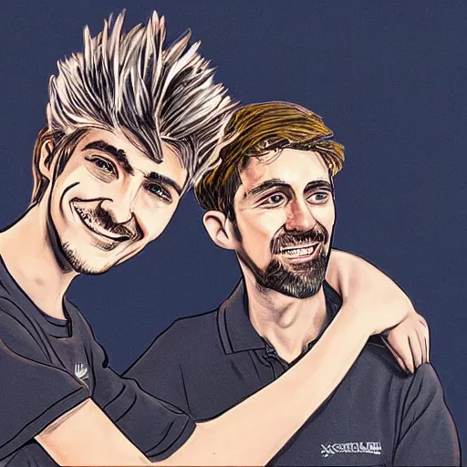 Prompt: portrait of xqc and forsen holding hands